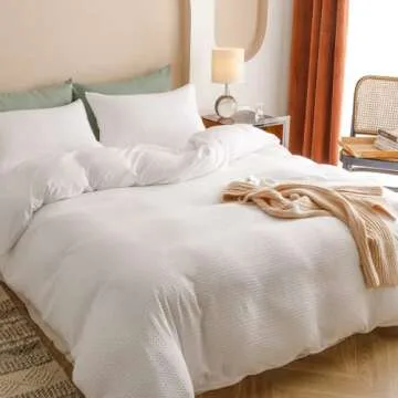 weigelia Microfiber Queen Comforter Set, White Waffle Comforter Set 3PCS Soft Lightweight Bed Comforter for All Season