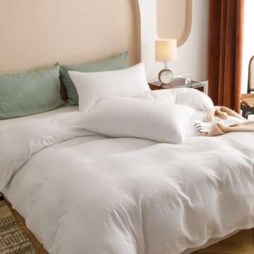 weigelia Microfiber Queen Comforter Set, White Waffle Comforter Set 3PCS Soft Lightweight Bed Comforter for All Season