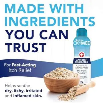 TropiClean OxyMed Dog Shampoo for Allergies and Itching , Medicated Oatmeal Shampoo for Dry Itchy Skin, Seborrhea, & Hot Spots, Cat Safe, 20oz.