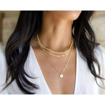 JECOMY 14K Gold Plated Layering Necklaces For Women Gold Necklace Set, Cuban Link, Snake Chain, Paperclip Layered Chains, Twisted Rope and Twisted Chain, Trendy Layering Necklace