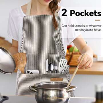 NLUS 2 Pack Cooking Aprons for Women with Pockets, Adjustable Kitchen Bib Aprons Chef Aprons for Wom...