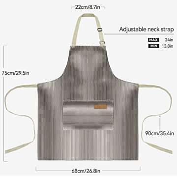 NLUS 2 Pack Cooking Aprons for Women with Pockets, Adjustable Kitchen Bib Aprons Chef Aprons for Women Men(Brown Pinstripes)