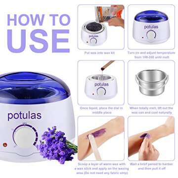 Hair Removal Waxing Kit, Wax Warmer with 4 PC Hard Wax Beans (14.1oz) 20 Wax Applicator Sticks 5 Aluminium Bowls for Full Body, Legs, Face, Eyebrows, Bikini Women Men Painless at Home Waxing