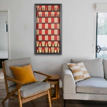 Grhonior Wall Mount Chess Board Game Wooden Giant Chess Game Set Vertical Hanging Display Case Family Play Game Art Decor for Home