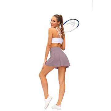 Loovoo Women's Pleated Tennis Skirts with Pockets Shorts Athletic Golf Skirts Activewear Running Workout Sports Skirt Grey Pink