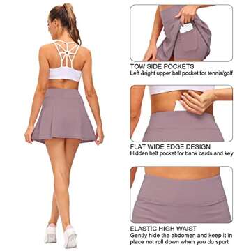 Loovoo Women's Pleated Tennis Skirts with Pockets Shorts Athletic Golf Skirts Activewear Running Workout Sports Skirt Grey Pink