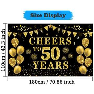 Trgowaul 50th Birthday/Anniversary/Wedding Decorations for Women Men, Cheers to 50 Years Banner, Bla...