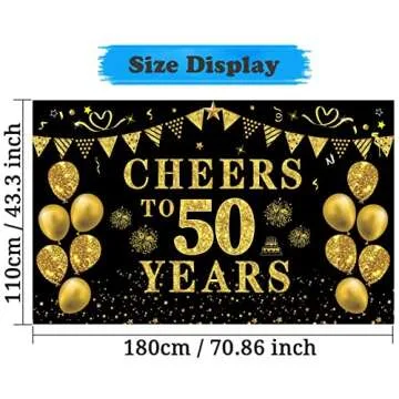 Trgowaul 50th Birthday/Anniversary/Wedding Decorations for Women Men, Cheers to 50 Years Banner, Bla...
