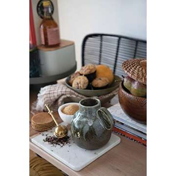 Bloomingville 15.5" L Rectangle Marble & Mango Wood Cheese Handle & Leather Strap Cutting Board, White