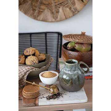 Bloomingville 15.5" L Rectangle Marble & Mango Wood Cheese Handle & Leather Strap Cutting Board, White