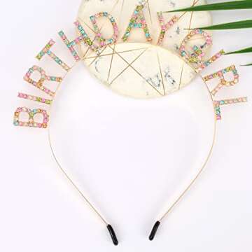 AOPRIE Birthday Girl Headband Tiara for Women & Girls - Happy Birthday Princess Crown Rhinestone Accessory, Gold Colorful