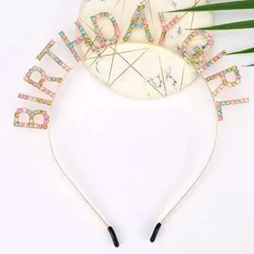 AOPRIE Birthday Girl Headband Tiara for Women & Girls - Happy Birthday Princess Crown Rhinestone Accessory, Gold Colorful