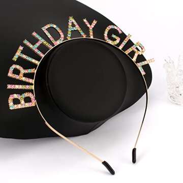 AOPRIE Birthday Girl Headband Tiara for Women & Girls - Happy Birthday Princess Crown Rhinestone Accessory, Gold Colorful
