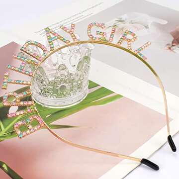 AOPRIE Birthday Girl Headband Tiara for Women & Girls - Happy Birthday Princess Crown Rhinestone Accessory, Gold Colorful