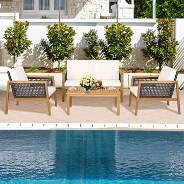 PATIOJOY 4-Piece Outdoor Acacia Wood Conversation Set
