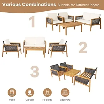 PATIOJOY 4-Piece Outdoor Acacia Wood Conversation Set