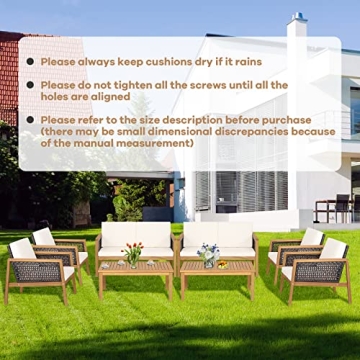 PATIOJOY 4-Piece Outdoor Acacia Wood Conversation Set