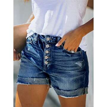 onlypuff Dark Blue Jean Shorts for Women - Ripped Distressed Summer Shorts