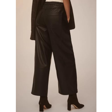 Anoumcy Faux Leather Pants for Women High Waist Wide Leg PU Leather Barrel Palazzo Trousers Pants with Pockets Black M