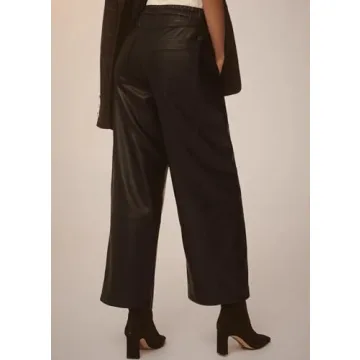 Anoumcy Faux Leather Pants for Women High Waist Wide Leg PU Leather Barrel Palazzo Trousers Pants with Pockets Black M