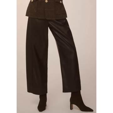 Anoumcy Faux Leather Pants for Women High Waist Wide Leg PU Leather Barrel Palazzo Trousers Pants with Pockets Black M