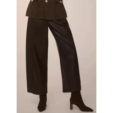Anoumcy Faux Leather Pants for Women High Waist Wide Leg PU Leather Barrel Palazzo Trousers Pants with Pockets Black M