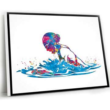 Swimmer Girl Watercolor Print for Bedroom Decor