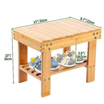 VaeFae Bamboo Small Seat Stool for Kids, Foot Rest Shaving Stool,Storage Shelf, Durable Lightweight and Anti Slip, for Home, Bathroom,Bedside | Nursery School