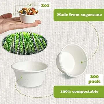 ECOLipak 200 Pack 2 oz Compostable Portion Cups - Eco-Friendly for Events, Parties
