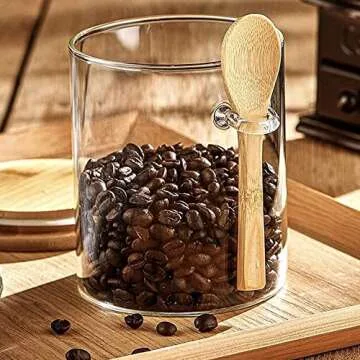 Glass Jars with Bamboo Lids & Bamboo Spoons - 25Oz Glass Storage Container, Large Glass Coffee Nuts Canister Airtight, Hold Coffee Beans, Tea, Flour, Sugar, Nuts, Candy, Bath Salts & More, Decorative