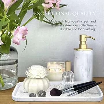 Bathroom Soap Dispenser Set - Bathroom Toothbrush Holder Set, Marble, Gold, Farmhouse Bathroom Decor, 5 Piece Bathroom Accessories Set