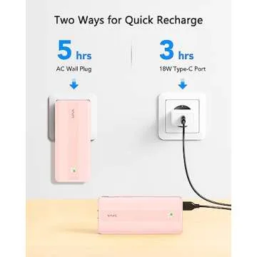 VRURC Power Bank, 22.5W Fast Charging Portable Charger with Built-in Cables & AC Wall Plug, 10000mAh Battery Pack(QC4.0 PD3.0), USB C with 4 Output 2 Input, Compatible with iPhone Samsung etc - Pink
