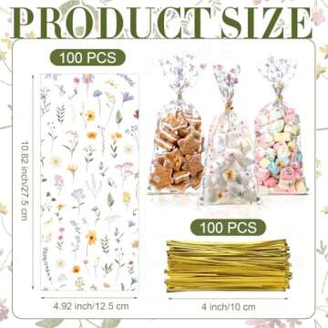 Sweetude 100 Pcs Wildflower Party Cellophane Treat Bags for All Occasions