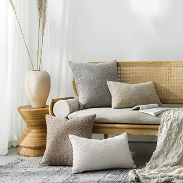 FIOUOVO Textured Farmhouse Throw Pillow Covers 18x18 Decorative Pillows for Bed Couch Pillows for Living Room Rustic Pillows Neutral Accent Cushion Cases Set of 2, Tan