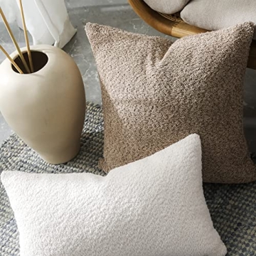 FIOUOVO Textured Farmhouse Throw Pillow Covers 18x18 Decorative Pillows for Bed Couch Pillows for Living Room Rustic Pillows Neutral Accent Cushion Cases Set of 2, Tan