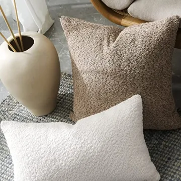 FIOUOVO Textured Farmhouse Throw Pillow Covers 18x18 Decorative Pillows for Bed Couch Pillows for Living Room Rustic Pillows Neutral Accent Cushion Cases Set of 2, Tan