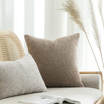 FIOUOVO Textured Farmhouse Throw Pillow Covers 18x18 Decorative Pillows for Bed Couch Pillows for Living Room Rustic Pillows Neutral Accent Cushion Cases Set of 2, Tan