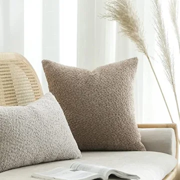 FIOUOVO Textured Farmhouse Throw Pillow Covers 18x18 Decorative Pillows for Bed Couch Pillows for Living Room Rustic Pillows Neutral Accent Cushion Cases Set of 2, Tan