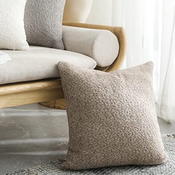 FIOUOVO Textured Farmhouse Throw Pillow Covers 18x18 Decorative Pillows for Bed Couch Pillows for Living Room Rustic Pillows Neutral Accent Cushion Cases Set of 2, Tan