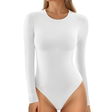 MANGOPOP Women's Long Sleeve Bodysuit - Crew Neck Comfort with Vibrant Colors