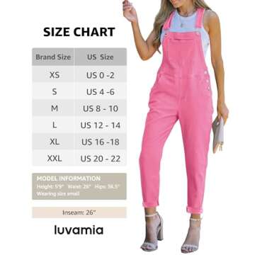 luvamia Overalls for Women Loose Fit Classic Bib Casual Jean Stretchy Denim Overall Jumpsuit Tapered Leg Womens Overall Jumpsuit Pink Denim Overalls Women Candy Pink Size Medium Size 8 Size 10