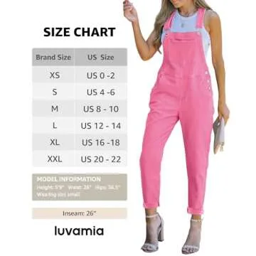 luvamia Overalls for Women Loose Fit Classic Bib Casual Jean Stretchy Denim Overall Jumpsuit Tapered Leg Womens Overall Jumpsuit Pink Denim Overalls Women Candy Pink Size Medium Size 8 Size 10