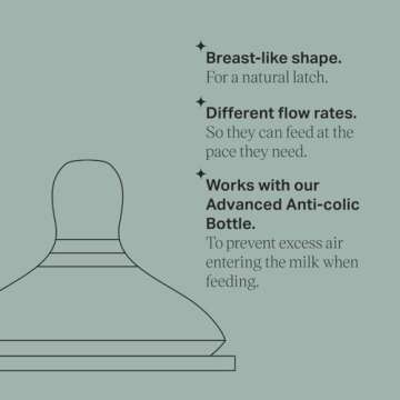 Tommee Tippee Advanced Anti-Colic Baby Bottle Nipples, Breast-like, Soft Silicone, Medium Flow, 3m+, 2 Count