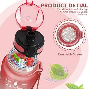 ZOMAKE 32oz Motivational Water Bottle with Times to Drink,Time Marker & Removable Strainer,Fast Flow...