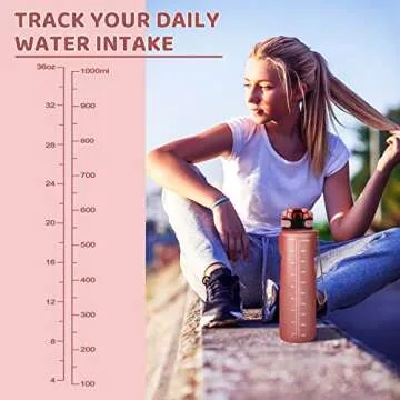 ZOMAKE 32oz Motivational Water Bottle with Times to Drink,Time Marker & Removable Strainer,Fast Flow,Leakproof Tritan BPA Free Non-Toxic Water Jug for Fitness,Gym,Sports Rose Gold(Upgrade)