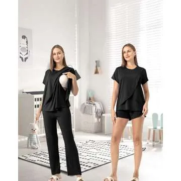Rnxrbb 3 Piece Postpartum Nursing Pajamas Set for Moms-Comfortable and Stylish Sleepwear