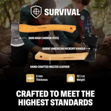 Condor Tool & Knife Greenland Hatchet | Solid Hatchet Axe with Handcrafted Welted Leather Sheath | 1060 High Carbon Steel Throwing Axe with a Burnt American Hickory Handle | 5.9in Blade | 32.1oz