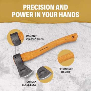 Condor Tool & Knife Greenland Hatchet | Solid Hatchet Axe with Handcrafted Welted Leather Sheath | 1060 High Carbon Steel Throwing Axe with a Burnt American Hickory Handle | 5.9in Blade | 32.1oz