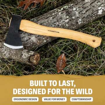 Condor Tool & Knife Greenland Hatchet | Solid Hatchet Axe with Handcrafted Welted Leather Sheath | 1060 High Carbon Steel Throwing Axe with a Burnt American Hickory Handle | 5.9in Blade | 32.1oz