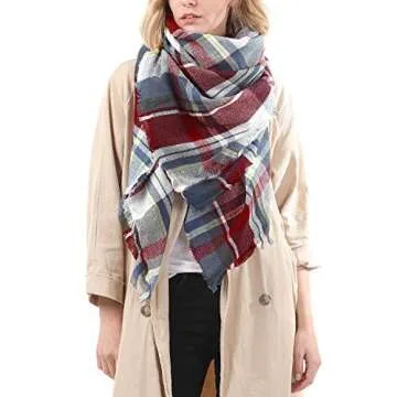Zando Plaid Blanket Thick Winter Scarf Lightweight Scarfs for Women Fashion Scarfs Tartan Blanket Chunky Wrap Oversized Shawl Cape Fuchsia Blanket Scarf